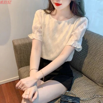 MURVKF轻奢高端时尚洋气短袖雪纺衫女装夏季年夏装新款气质减龄杏色S	