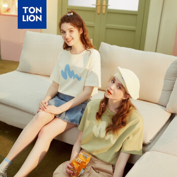 唐狮（TonLion）短袖T恤女半袖体恤chic宽松上衣米白M	